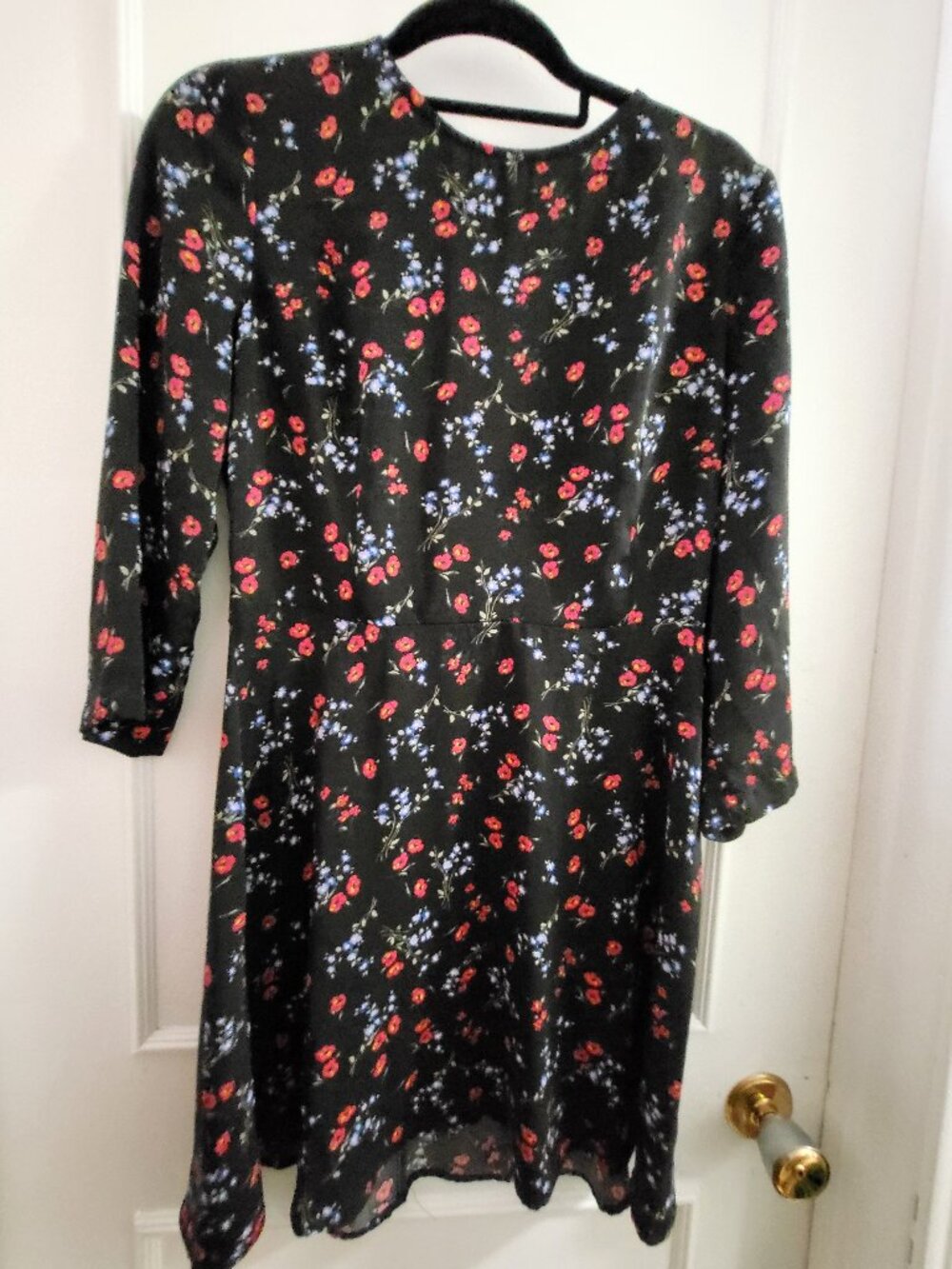Dynamite Black Floral Fit & Flare Mini Dress - Size Medium